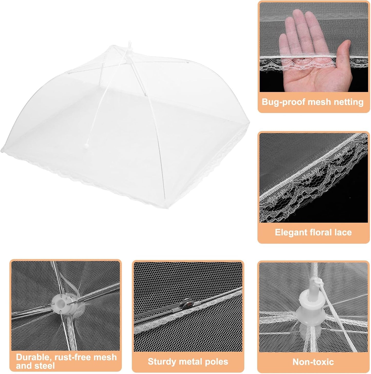 uxcell 3 Pcs Large and Tall Food Covers 17" Mesh Food Covers for Outdoors Collapsible Food Protector Covers Tent for Parties Outdoor Picnics BBQs, White