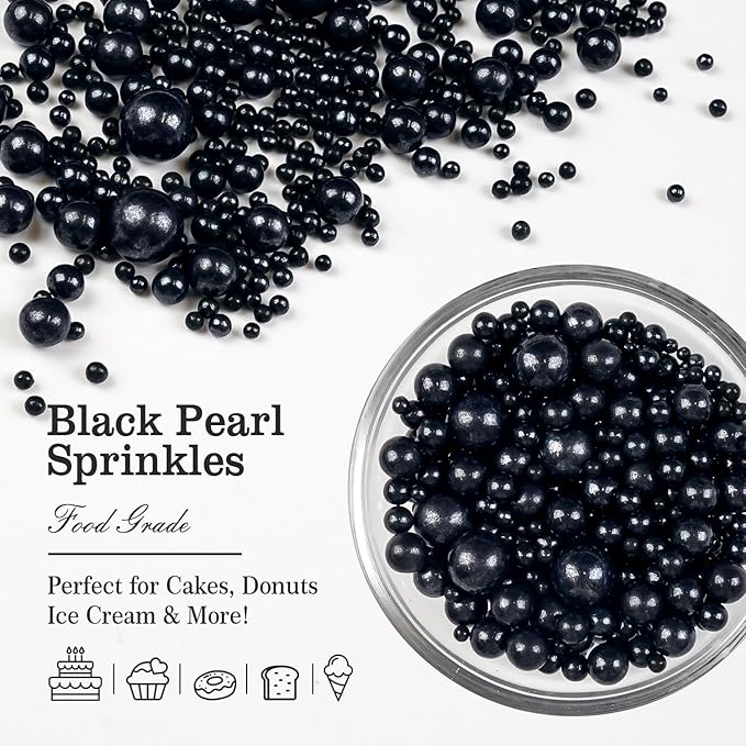 Black Pearl Sugar Sprinkles, Edible Black Sprinkles for Cake Decorating, 150g/5.29oz, Baking Cake Decorations, Ice Cream Toppers, Cupcakes, Cookies, Birthday, Wedding Party Chirstmas Supplies