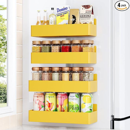 Magnetic Spice Rack for Refrigerator, Kitchen Organizer and Storage Shelf, Yellow(4 Pack)…