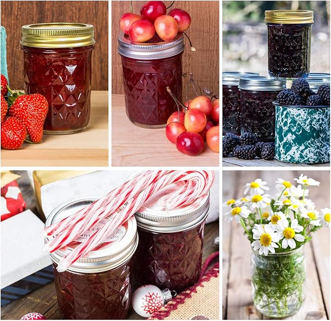 Mason Jars 8 oz, 24 Pack Canning Jars 8 oz Half Pint Glass jars with Regular Lids and Bands, Small Mason Jars with Lids Ideal for Jelly Jam Honey Wedding Favors Shower Favors Food