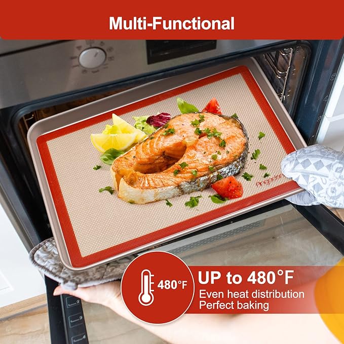 Silicone Baking Mat Set of 4, Easy Clean & Non-Stick Food Grade Reusable Baking Mat, Silicon Baking Mats Oven Liner Sheet, Round & Square Cake Mat, Pastry Board Rolling Dough Mats for Macaron Cookie