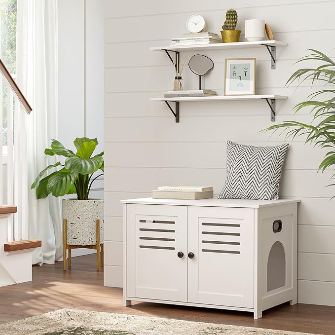 DINZI LVJ Long Wall Shelves, 24 Inch White Floating Shelves Set of 2, Easy-to-Install, Wall Storage Ledges with Sturdy Metal Brackets for Living Room, Bathroom, Bedroom, Kitchen, White