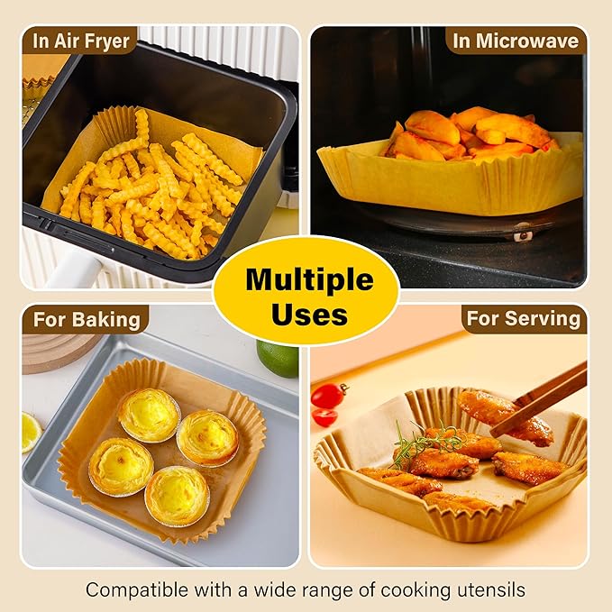 Air Fryer Liners Disposable, 125pcs Non-stick Disposable Airfryer Liners, 8 Inch Unbleached Parchment Paper, Square Air Fryer Paper Liners for 5-8QT Air Fryer, Baking, Roasting Microwave