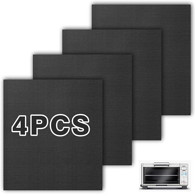 Air Fryer Oven Liners for Breville Mini Smart Oven Air Fryer, Black 4pcs Air Fryer Liners Reusable Baking Mat Compatible with Breville Mini Oven BOV450