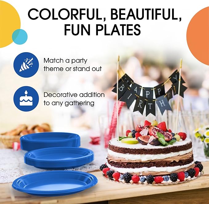 Exquisite Party Solids Dark Blue Plastic Plates For Party 7" Dark Blue Disposable Plates Heavy Duty Supplies 100 Pcs Plastic Dinnerware Sets Heavy Duty 350 GSM Disposable Dinnerware Set