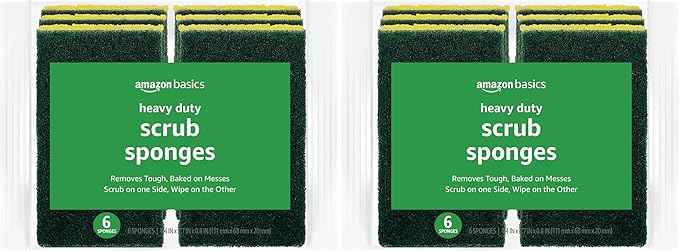 Amazon Basics Cleaning Sponges, Multipurpose, Heavy Duty Scrub Sponges, Yellow/Green, 12-Pack (2 Packs of 6)