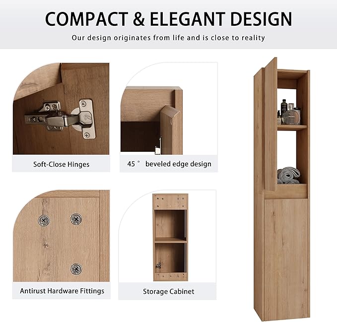 12" Bathroom Cabinet Wall Mounted, Bathroom Medicine Cabinet with 2 Door and 2 Shelf Over The Toilet, Wall Mounted Home Storage Cabinet - Brown