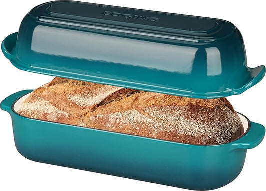 Enameled Cast Iron Loaf Pan with Lid, Dutch Oven for Homemade Bread Baking, 12.5x5.5 inch, 5Qt, Darkcyan
