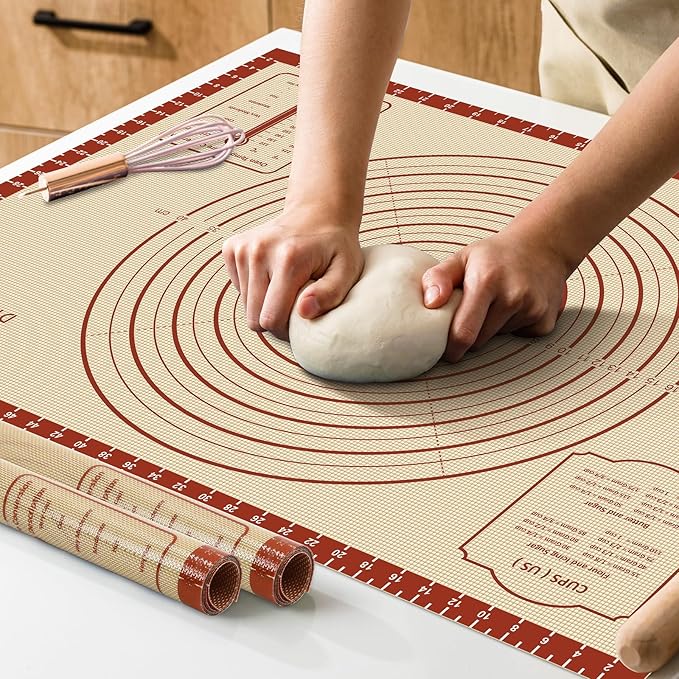Silicone Baking Mat,28" x 20" Extra Thick Large Non Stick Sheet Mat with Measurement Non-slip Dough Rolling Mat,Reusable Food Grade Silicone Counter Mat for Making Cookies,Macarons,Bread and Pastry
