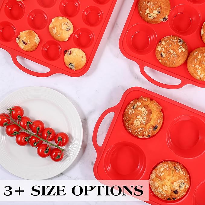 1 Pc Jumbo Muffin Pan with Metal Frame, Nonstick 6 Cup Extra Large Cupcake Pan for Baking, Silicone Deep Muffin Tray for Egg Bites (Red)