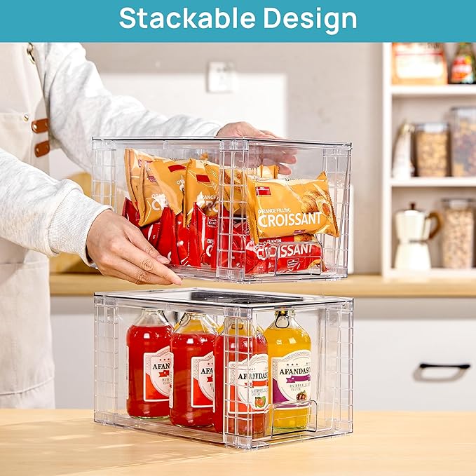 Vtopmart 8 Pack Large Stackable Storage Drawers,Clear Acrylic Drawer Organizers with Handles, Easily Assemble for Fridge, Bathroom,Kitchen Undersink,Cabinet,Pantry Organization and Storage