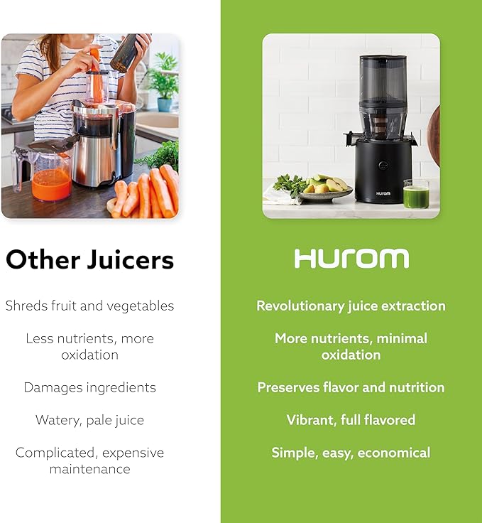 Hurom Black H320 Slow Juicer with German Steel Knife Set, Self-Feeding Cold Press Juice Machine, Corrosion-Resistant and Non-Stick Coated Blades, High Yield, BPA Free (500ml/ 16oz)