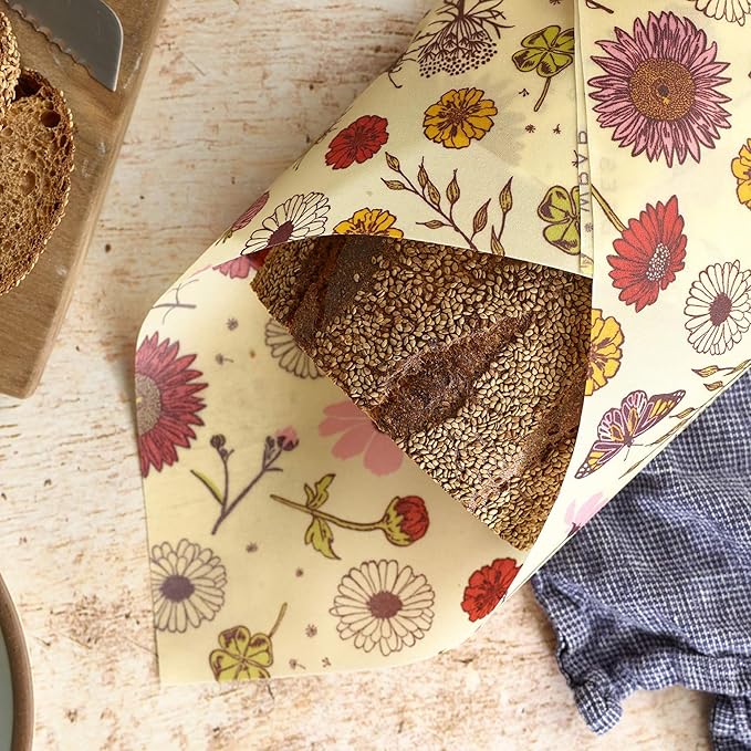 Bee's Wrap Vegan Beeswax Wraps for Food - Vegan Meadow Magic Bread Wrap - Made in USA Reusable Bread Storage Bags - Organic & Eco-Friendly Alternative to Aluminum Foil, Sourdough Bags & Plastic Wrap