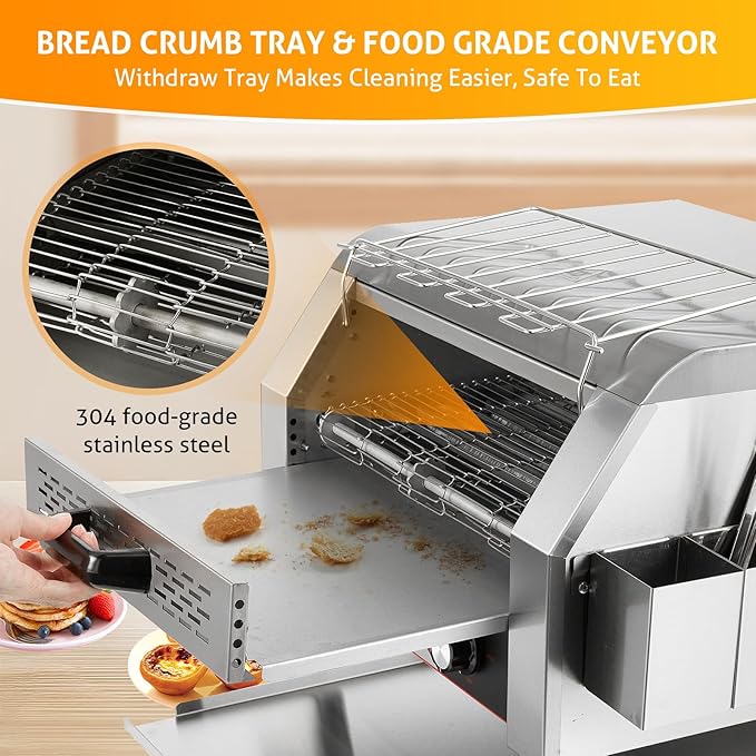 WICHEMI Commercial Toaster 450 Slices/Hour Commercial Conveyor Toaster Electric Stainless Steel Heavy Duty for Restaurant Bun Bagel Bread, 2600W