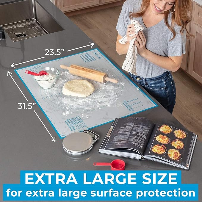 XXL Silicone Pastry Mat – Non-Slip, Easy-Clean Rolling Mat for Dough, Cookies, Pizza & Fondant – Extra Large 23.5” x 31.5” Baking Mat with Printed Measurements & Conversion Chart