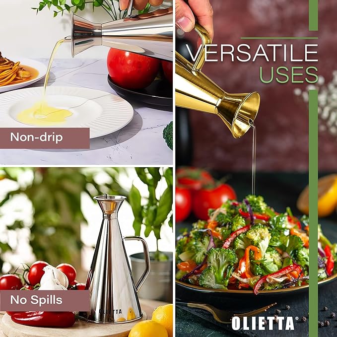 Olive Oil Dispenser Bottle Gold Stainless Steel Non Drip Leak Proof No Mess Vinegar Pourer & Kitchen Drizzler 17 oz 500ML 0.5 Litre Great for Pouring & Drizzling Easy to Clean & Leakproof