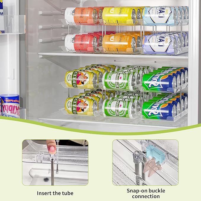 Can Organizer for Pantry Soda Can Organizer Automatic Rolling Food Pantry Storage Rack Can Dispenser for Fridge Holds 72 Cans, Fits 5.8-Inch Soda and Can, Set of 18