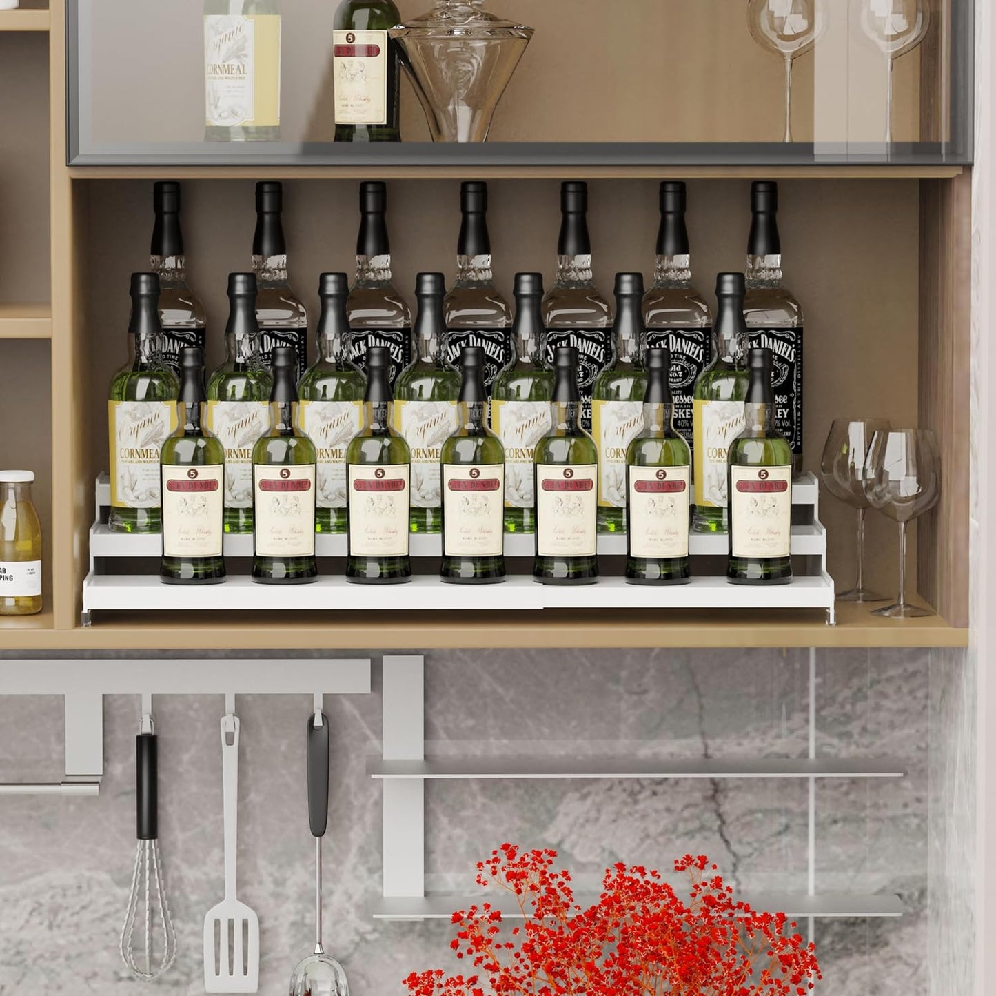 Expandable Spice Rack Storage organizer with 3-Tier step shelf cabinet,seasoning racks organizion.Great for Kitchen countertop shelves,Pantry and more(2Packs/White)