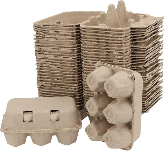 SEUNMUK 40 Pack 6 Cell Empty Egg Cartons, 6 x 3.7 x 2.7 Inch Brown Pulp Fiber Egg Tray Holder, Half Dozen Egg Container with Lids for Storing Eggs
