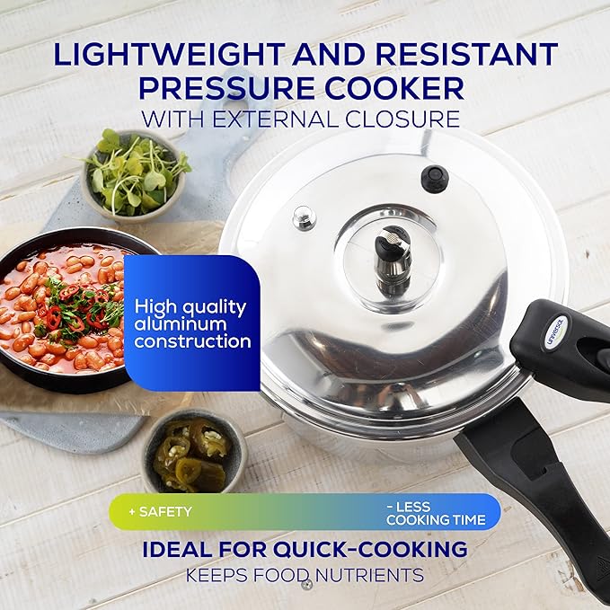 Universal (3.7 Quart / 3.5 Liter) Small Anti-Rust Ultra Pressure Cooker, Aluminum Pressure Cooker for 4 Servings, Even Heat Distribution, Diameter 9.4 inches, Height 7 inches