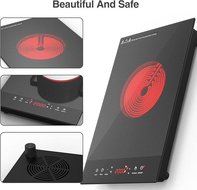 Portable Electric Hot Plate, 2 Burner Cooktop 110V/120V Plug-in, Infrared Stove Top for Cooking, LED Touch Control, Timer & Safety Lock for RV, Dorm, Apartment (Electric Cooktop 12 Inch)