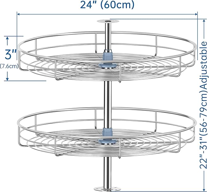 24" Lazy Susan Turntable for Cabinet - Corner Cabinet Organizer for Kitchen, Full Circle Corner Cabinet Lazy Susan Replacement Shelves Rotating Rack for Corner Base