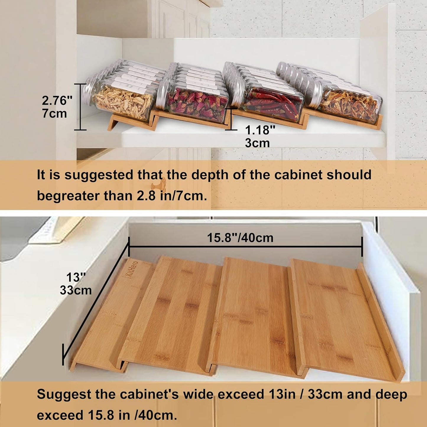 Spice Drawer Organizer with 24 Spice Jars and 216 Labels,Non-slip Rubber, Bamboo 4 Tier Spice Racks Tray Seasoning Containers for Kitchen Drawers,Cabinets,Countertops,13" Wide * 15.8" Deep
