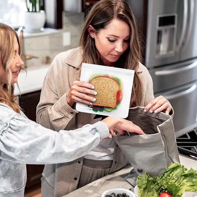 SPLF 12 Pack Dishwasher Safe Reusable Food Storage Bags (5 Sandwich 5 Snack 2 Gallon), BPA Free Freezer Bags Leakproof Silicone and Plastic Free Lunch Bags Fridge Organization