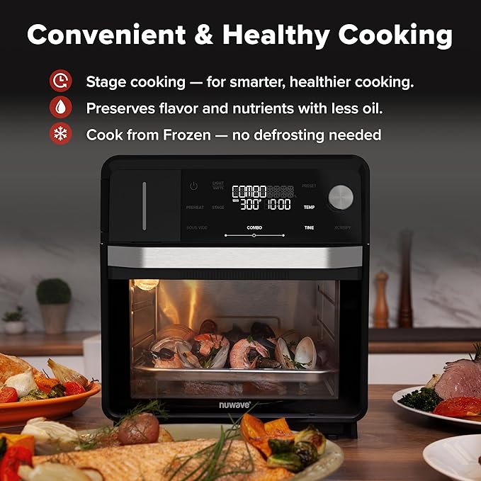 Nuwave PFAS-Free Steam Oven & Air Fryer, All-in-One Convection Cooker with Precision Steam Control, Toast, Air Fry, Sous Vide, Steam & More, Juicier Meats, 120 Presets, 50–450°F, Stainless Steel