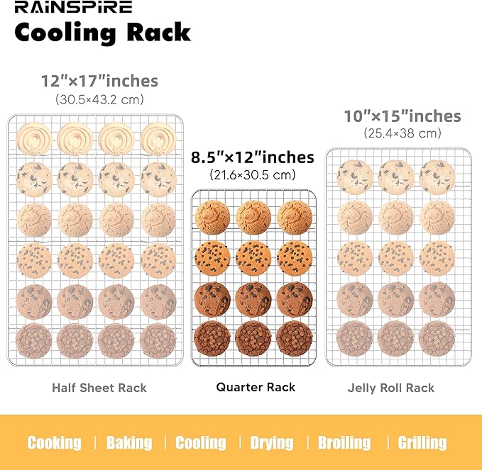 Rainspire Cooling Rack Stainless Steel, Heavy Duty Cooling Racks for Cooking and Baking, Oven Safe Wire Rack for Cooking, Baking Rack for Oven Cooking Fits Quarter Sheet Pan, 8.5" x 12", 2-Pack