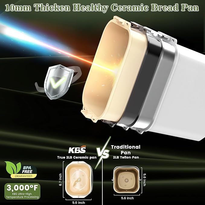 KBS 710W Convection Bread Maker Dual Heaters,2.2LB Bread Machine with Healthy Ceramic Pan&Auto Fruit Dispenser,17-in-1 Bread Maker Machine Gluten Free,Stainless Steel 15H Timer&Keep Warm, Touch Panel