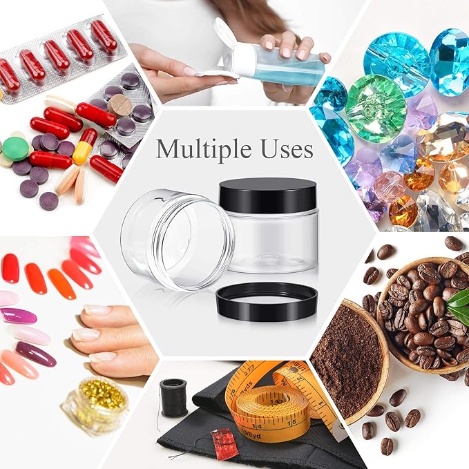 6 Pack 6 oz Plastic Jars Refillable Containers with Lids Wide-mouth Leakproof Reusable Round Empty Jars for Travel Cosmetic Dry Food Spice Cookie Candy Home Kitchen Organizing (Clear)