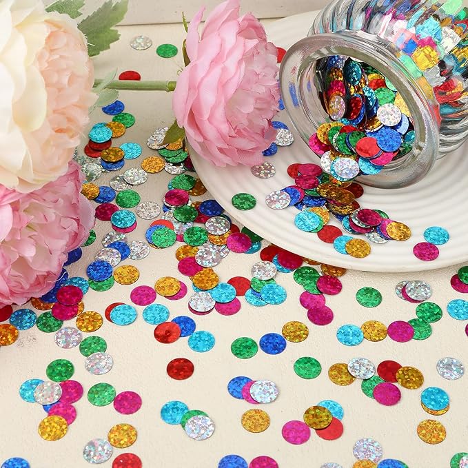MARFOREVER Multicolor Sparkle Foil Confetti, Glitter Round Confetti Birthday Scatter Table Metallic Sequin Sprinkles Circle Dots for Baby Shower Wedding Christmas Valentine Party Decorations