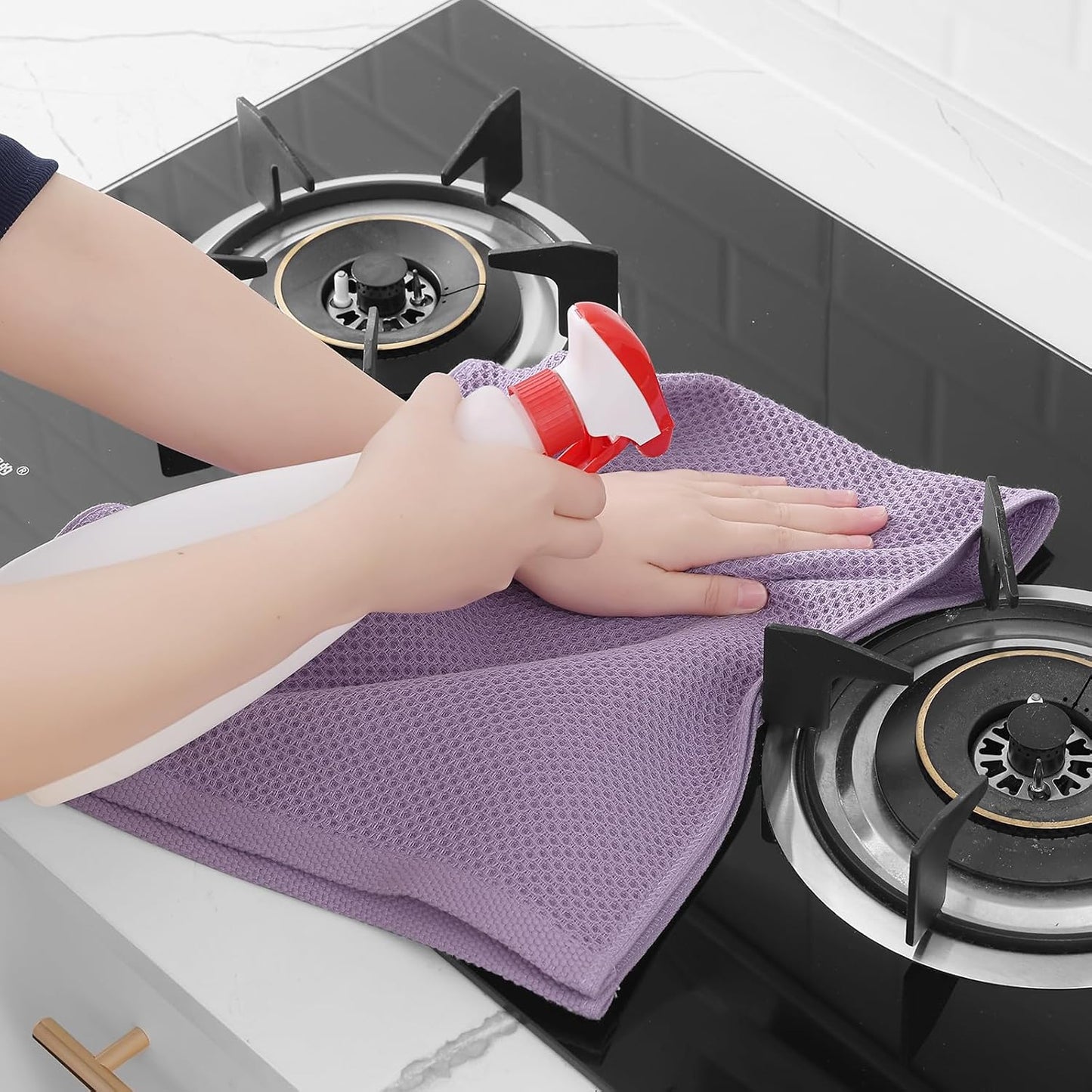 Homaxy 100% Cotton Waffle Weave Kitchen Dish Towels, Ultra Soft Absorbent Quick Drying Cleaning Towel, 13 x 28 Inches, 12-Pack, Lavender