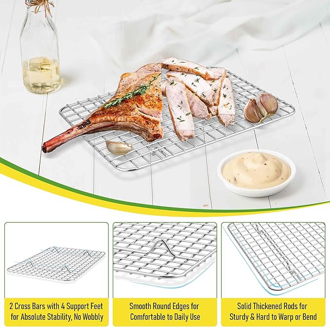 Homikit 2 Pack Cooling Rack Set, 9.75" x 7.5" Stainless Steel Baking Rack for Bacon Bread Pizza, Thick Metal Wire Oven Racks for Cooking Fit Small Toaster Oven Pan, Rust Free & Dishwasher Safe