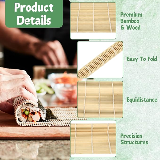 QTLCOHD 30 Pcs Bamboo Sushi Rolling Mat 9.5 x 9.5 Inch Bamboo Mats for Sushi Making Nonstick Kimbap Roller Bulk for Home Sushi Roll Party