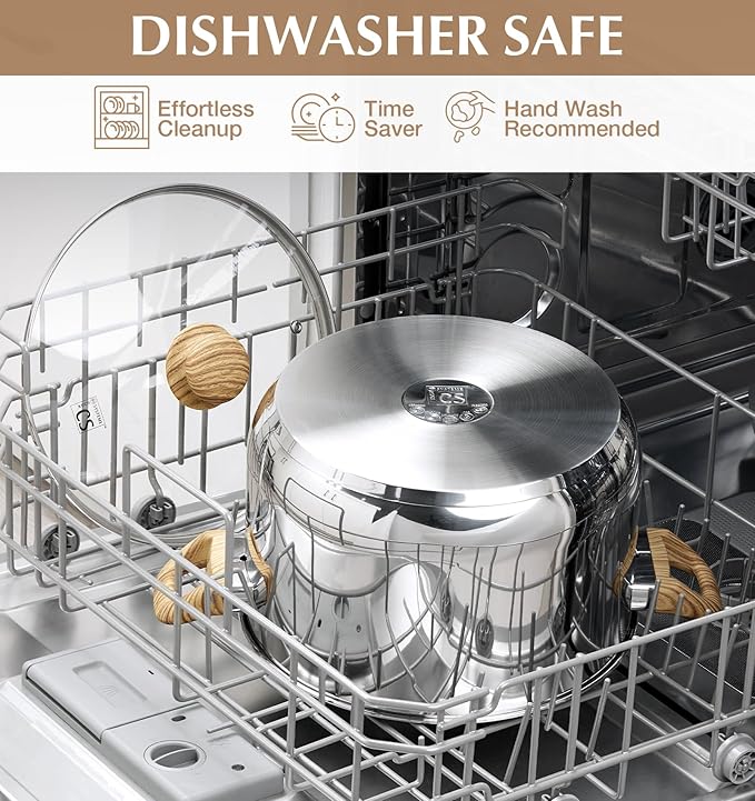 KOCH SYSTEME CS Stainless Steel Pot - 8 Quart Stainless Steel Stock Pot with Visible Lid, Steel Soup Pots with Heat-Resistant Bakelite Double Handle, Dishwasher Safe, Induction Compatible, 8QT