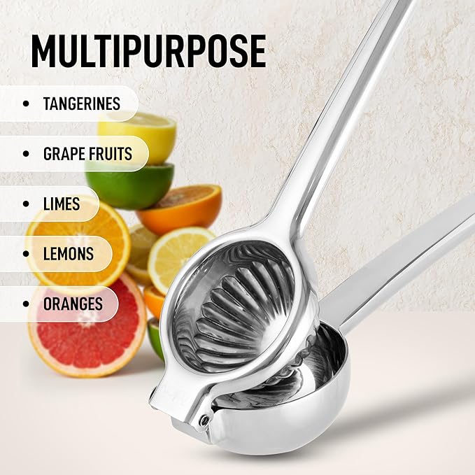 Zulay Extra Large Lemon Squeezer Stainless Steel - Easy Squeeze Heavy Duty Lemon Juicer Hand Press - Ergonomic Citrus Squeezer & Fruit Juicer for Small Oranges, Lemons, & Limes