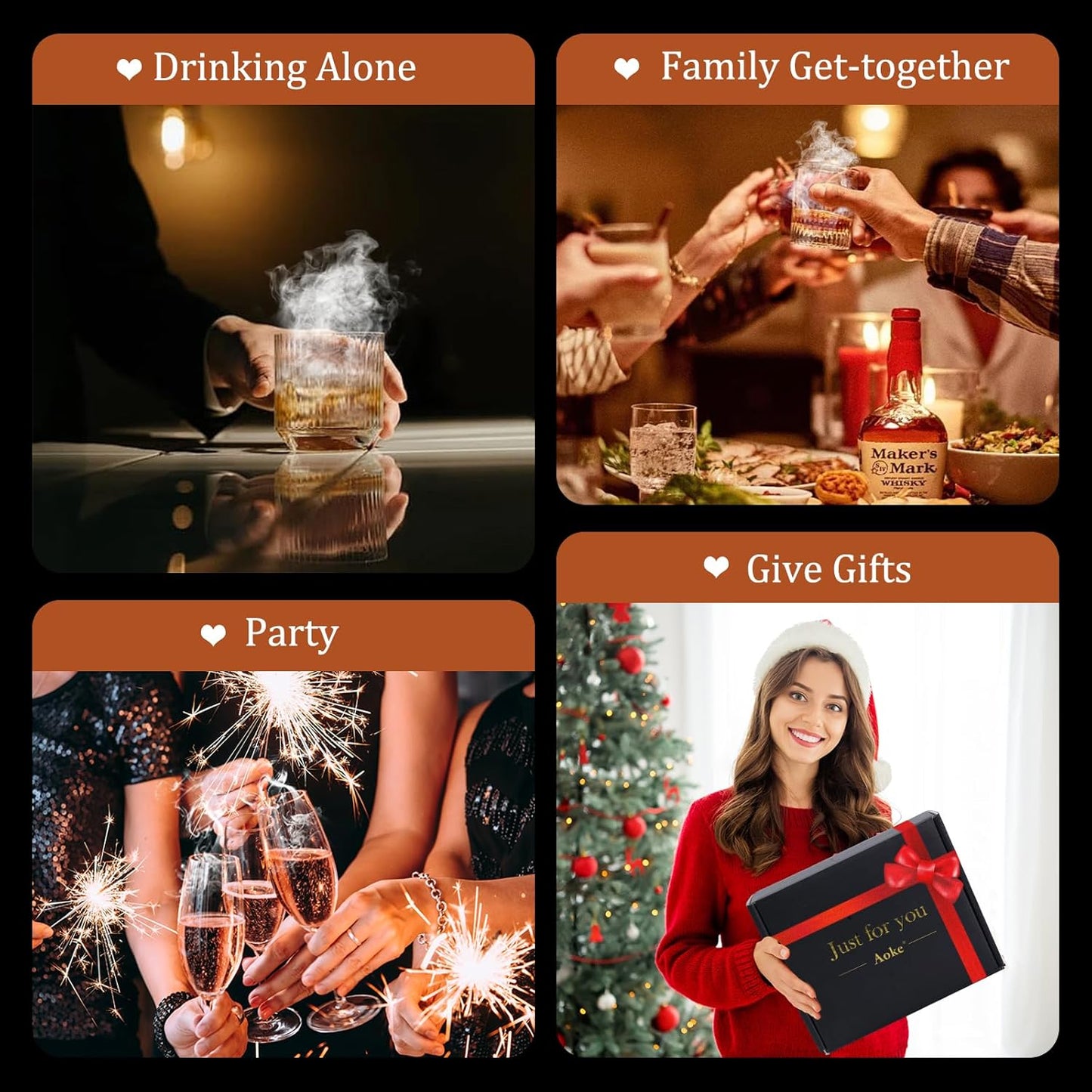 Cocktail Smoker Kit with Torch, 2 Pack Whiskey Smoker Kit Metal Old Fashioned Smoker kit, Birthday Bourbon Whiskey Gifts for Men Dad Husband, 4.7in Expansion Disk, 6 Flavors Wood Chips(No Butane)