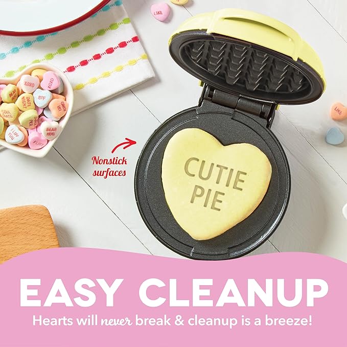 DASH Mini Heart Waffle Maker - 4" Heart-Shaped Waffles, Nonstick, Yellow, Perfect for Kids & Families, Valentines Day - Cutie Pie