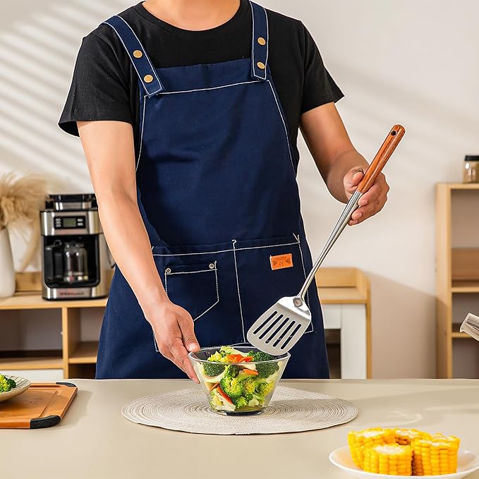 FJNATINH 304 Stainless Steel Kitchen Utensil Sets-6 PCS Wok Spatula Sets Cooking Utensil Tools Spatula, Soup Ladle, Skimmer, Slotted Spatulas Tunner, Spaghetti Spoon