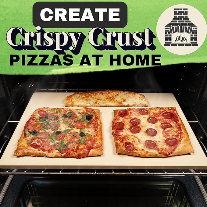 Large 20 inch Baking Stone for Oven, with Silicone Mat and Dough Tool - Pizza Stone for Grill - Rectangular Pizza Oven Stone - Bread Baking Stone - Thick Heavy Duty Stone 20" x 13.5" x 0.6"