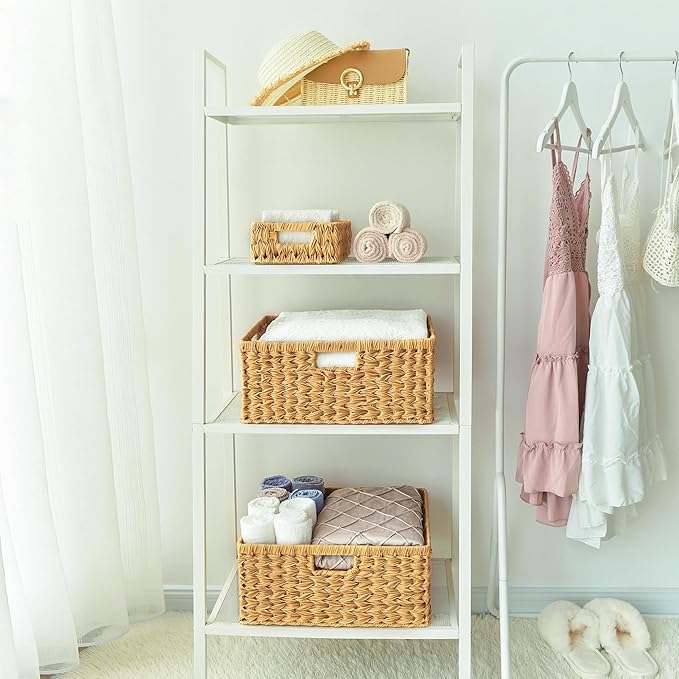 GRANNY SAYS Large Wicker Basket, Decorative Woven Basket for Storage, Wicker Basket with Handles, Waterproof Storage Basket for Shelves, 1-Pack