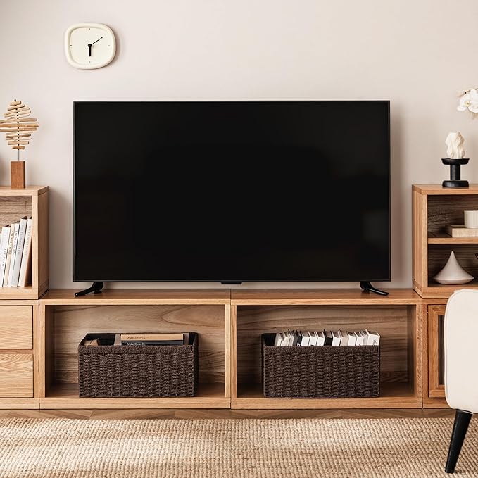 UBBCARE 3 Pack Wicker Basket, 13.4L×8.3H×7.1W inch Woven Paper Rope Storage Baskets for shelves, Foldable Rectangular Storage Baskets with Handle, Storage Basket for Organizing, Dark Brown