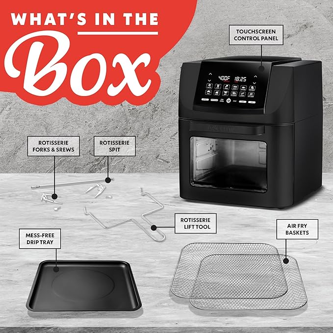 Gourmia Air Fryer Toaster Oven Combo - All-in-One 14-Quart Digital Air Fryer Toaster Oven with Rotisserie & Dehydrator – 12 Presets, Guided Cooking Prompts, 1750W, Dishwasher-Safe Accessories