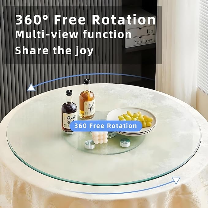 24" Tempered Glass Lazy Susan Turntable, 360° Silent-Spin Round Clear Tabletop Rotating Tray, Centerpiece for Dining Tables, Smooth Rotation, for Banquets, Weddings & Family Gatherings