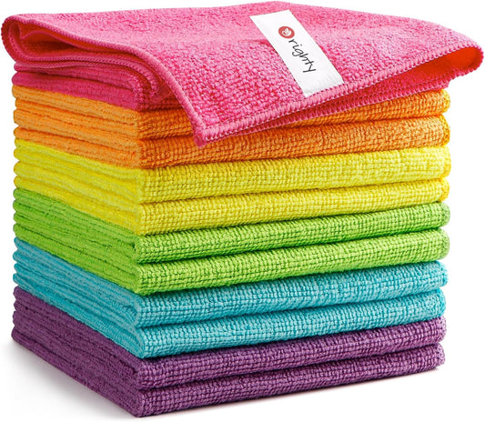 Orighty Microfiber Cleaning Cloth Pack of 12, Highly Absorbent Cleaning Supplies, Lint Free Cloths for Multiple-use, Powerful Dust Removal Clean Rags for House, Kitchen, Car Care(12x12 inch)