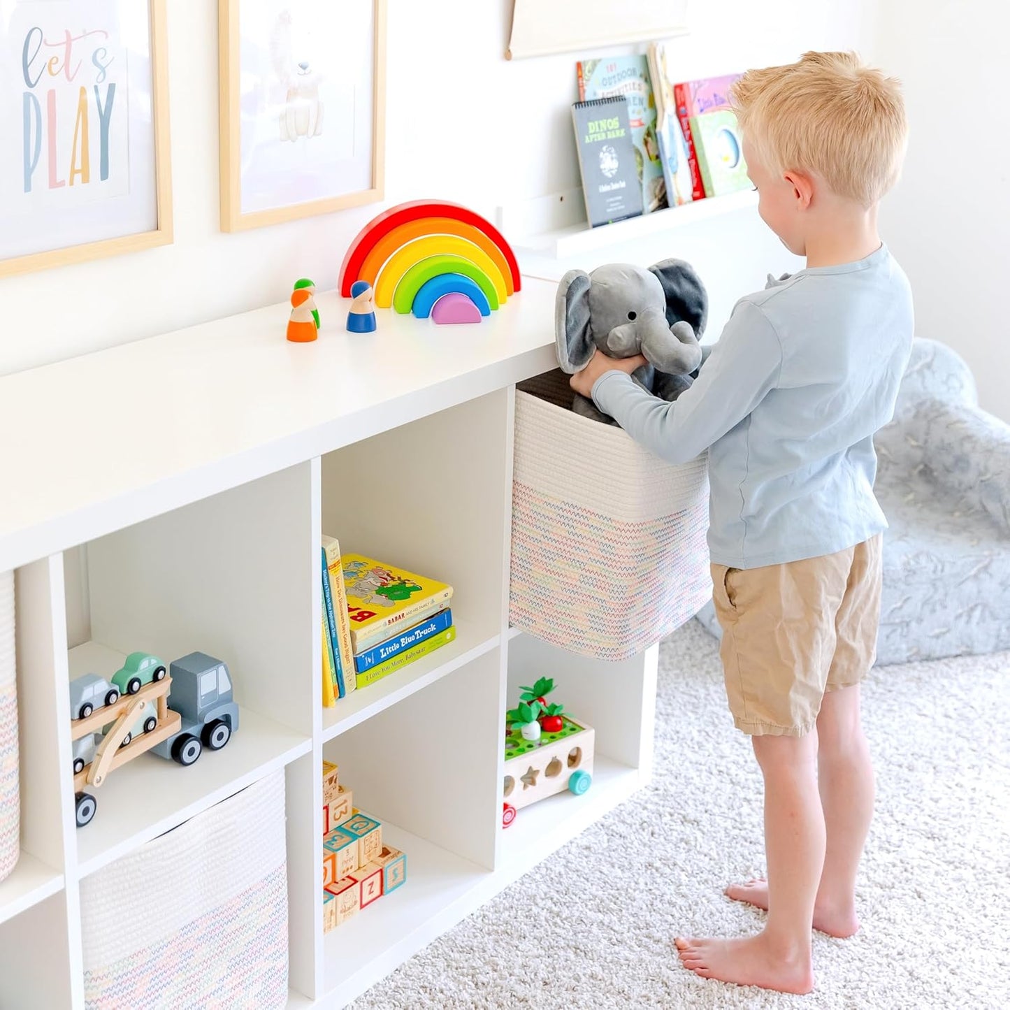 NaturalCozy 13x15x13 Kallax Storage Cubes Bins, 3 Pack | Cotton Rope Cube Storage Bin Woven Baskets for Organizing | Kallax Insert Storage Baskets for Shelves Organizer, Kids Toy, Closet Baby Nursery