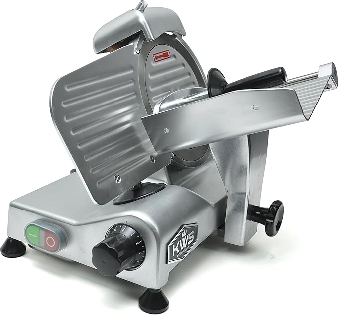 KWS MS-6ST Premium 200w Electric Slicer 7.67-Inch in Silver Teflon Blade, Frozen Meat Deli Meat Cheese Food Slicer Low Noises Commercial and Home Use