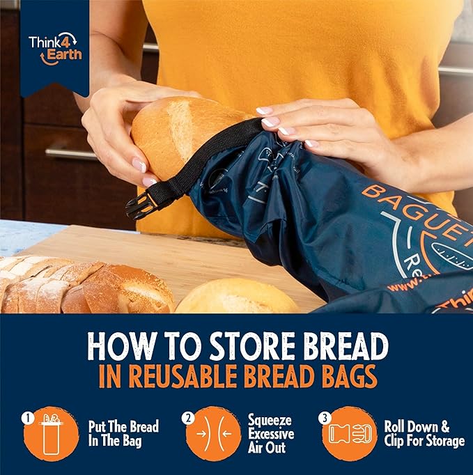 THINK4EARTH® - Large Bread and Baguette Bags (Dark Blue, Baguette Bag)